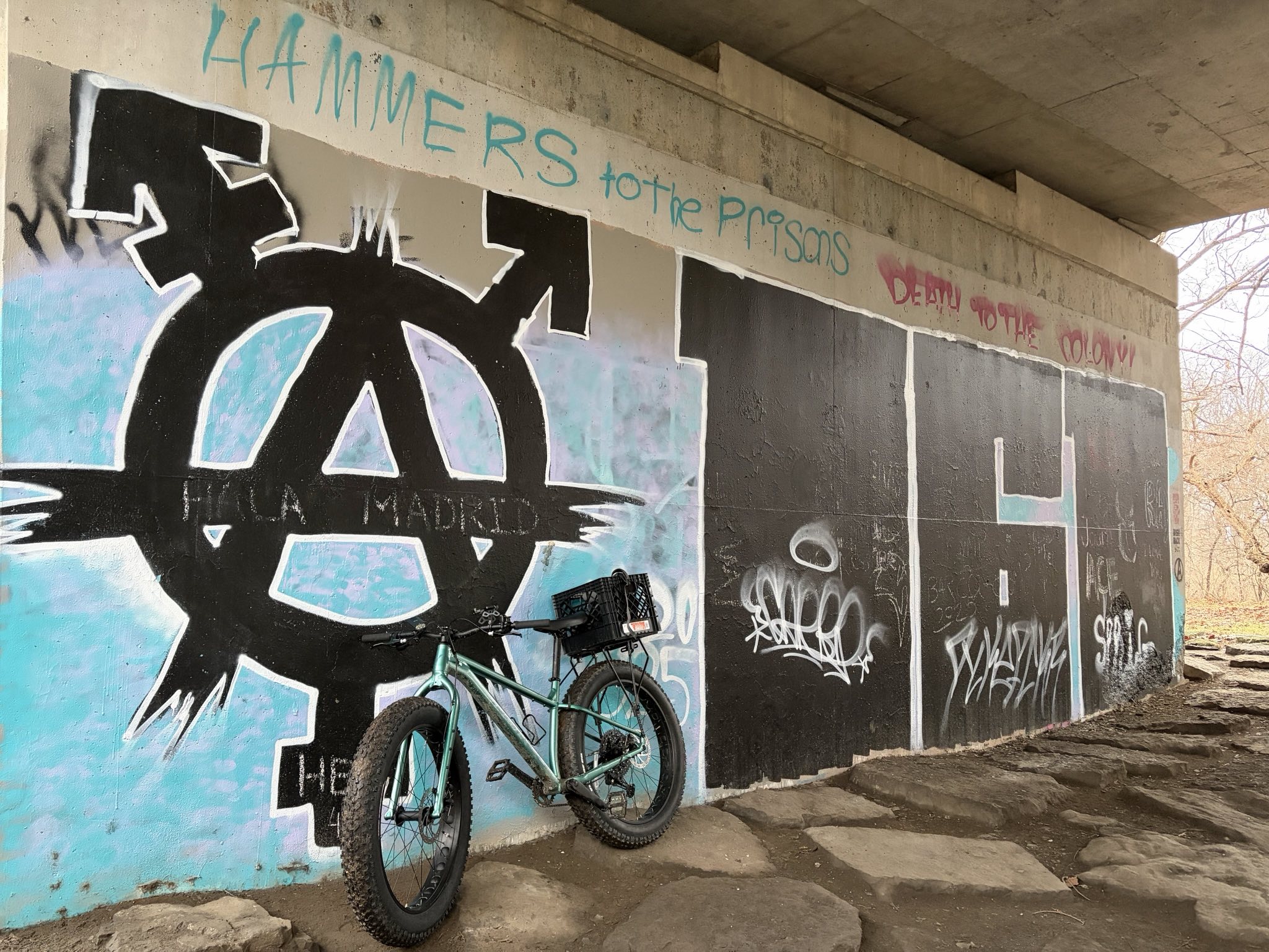 1-10-26 bike in front of graffiti of Trans-Anarchy Symbol and 161